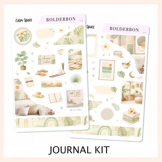 CALM SPACE Journal Sticker Kit || Neutral Boho Aesthetic Planner Stickers