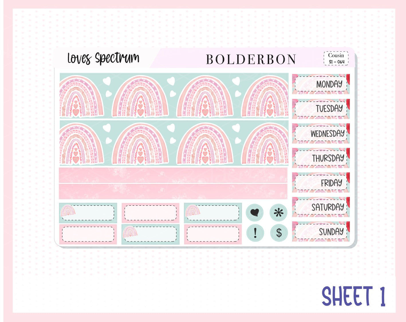 LOVES SPECTRUM Hobonichi Cousin || Weekly Planner Sticker Kit Hand Drawn, Valentine's, Love