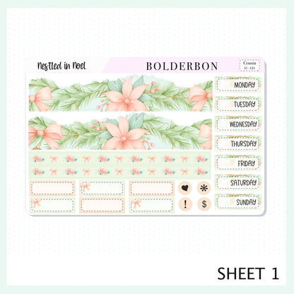NESTLED IN NOEL Hobonichi Cousin || A5 Planner Sticker Kit, Festive Floral Planner Stickers, Pastel Holiday Aesthetic Vibe