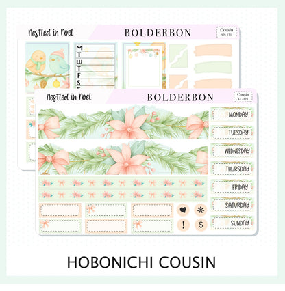 NESTLED IN NOEL Hobonichi Cousin || A5 Planner Sticker Kit, Festive Floral Planner Stickers, Pastel Holiday Aesthetic Vibe