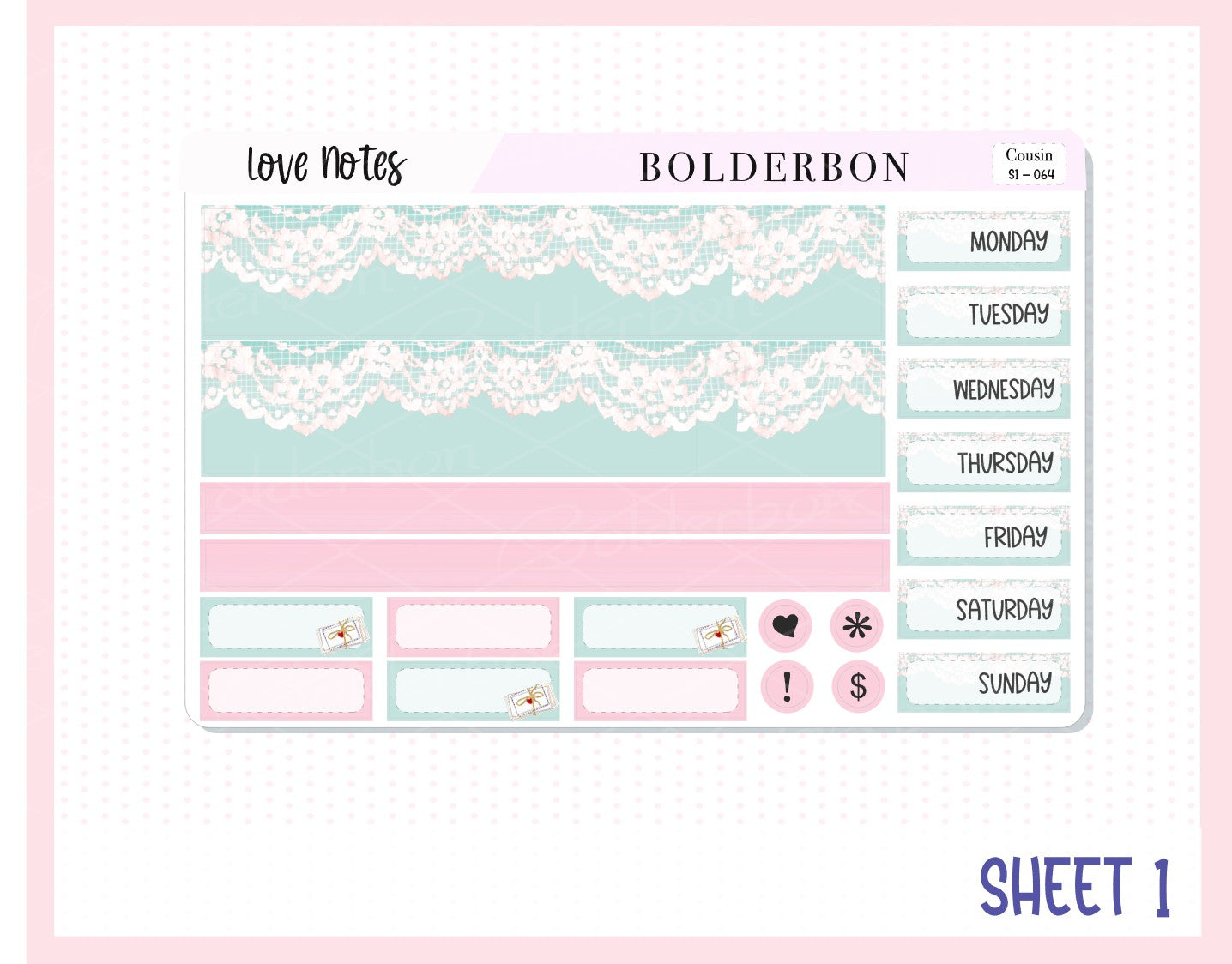 LOVE NOTES Hobonichi Cousin || Weekly Planner Sticker Kit Hand Drawn, Valentine's, Love