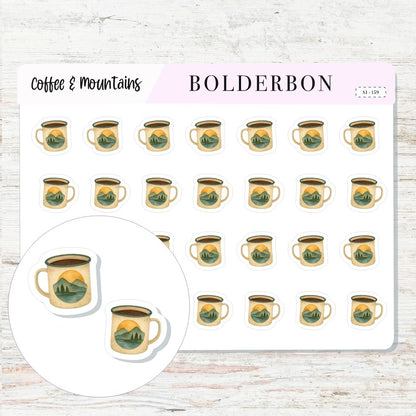 COFFEE AND MOUNTAINS Stickers || Morning Mug Planner Stickers, Cozy Outdoorsy Vibes, Hobonichi,  Journal, Nature Lover Sheet