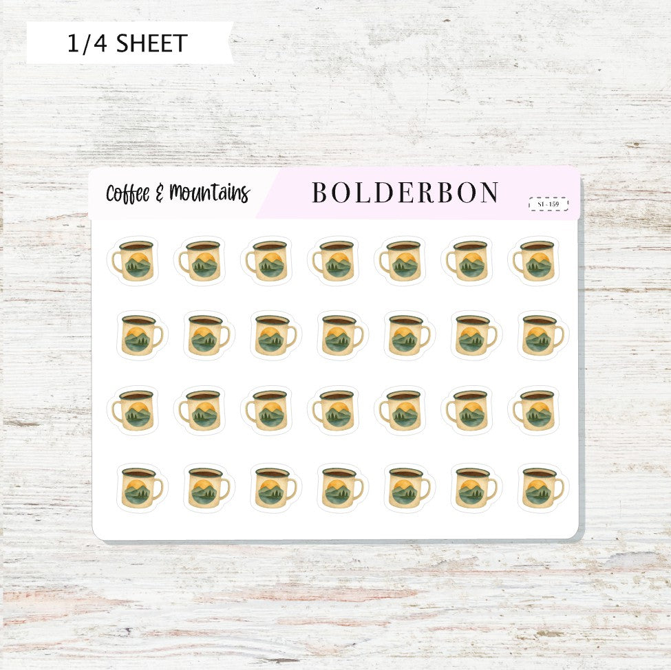 COFFEE AND MOUNTAINS Stickers || Morning Mug Planner Stickers, Cozy Outdoorsy Vibes, Hobonichi,  Journal, Nature Lover Sheet