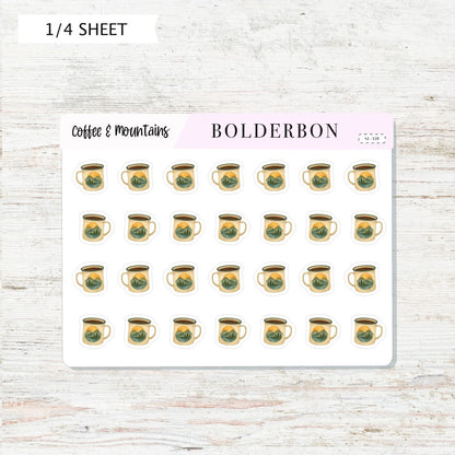 COFFEE AND MOUNTAINS Stickers || Morning Mug Planner Stickers, Cozy Outdoorsy Vibes, Hobonichi,  Journal, Nature Lover Sheet