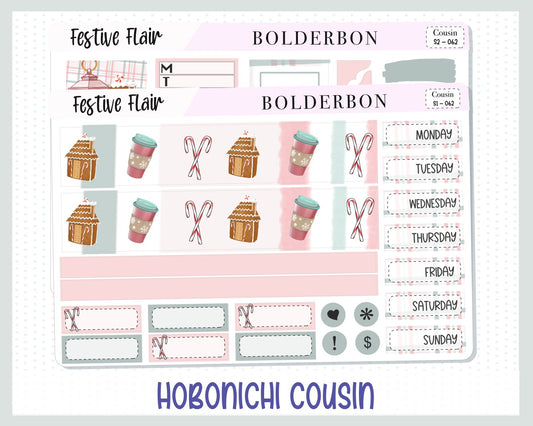 FESTIVE FLAIR Hobonichi Cousin || Weekly Planner Sticker Kit Hand Drawn