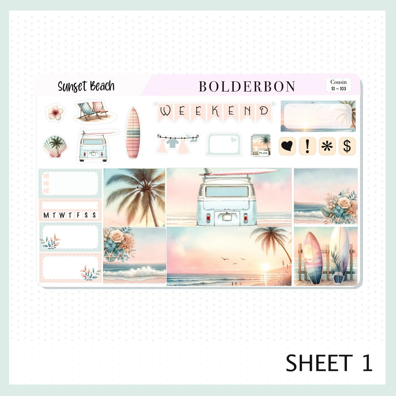 SUNSET BEACH Hobonichi Cousin || Planner Sticker Kit