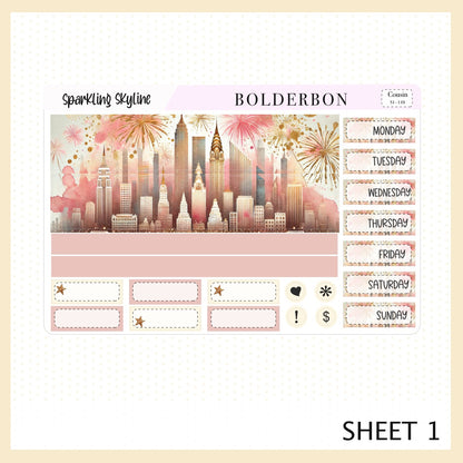 SPARKLING SKYLINE Hobonichi Cousin || New Year, Planner Sticker Kit,