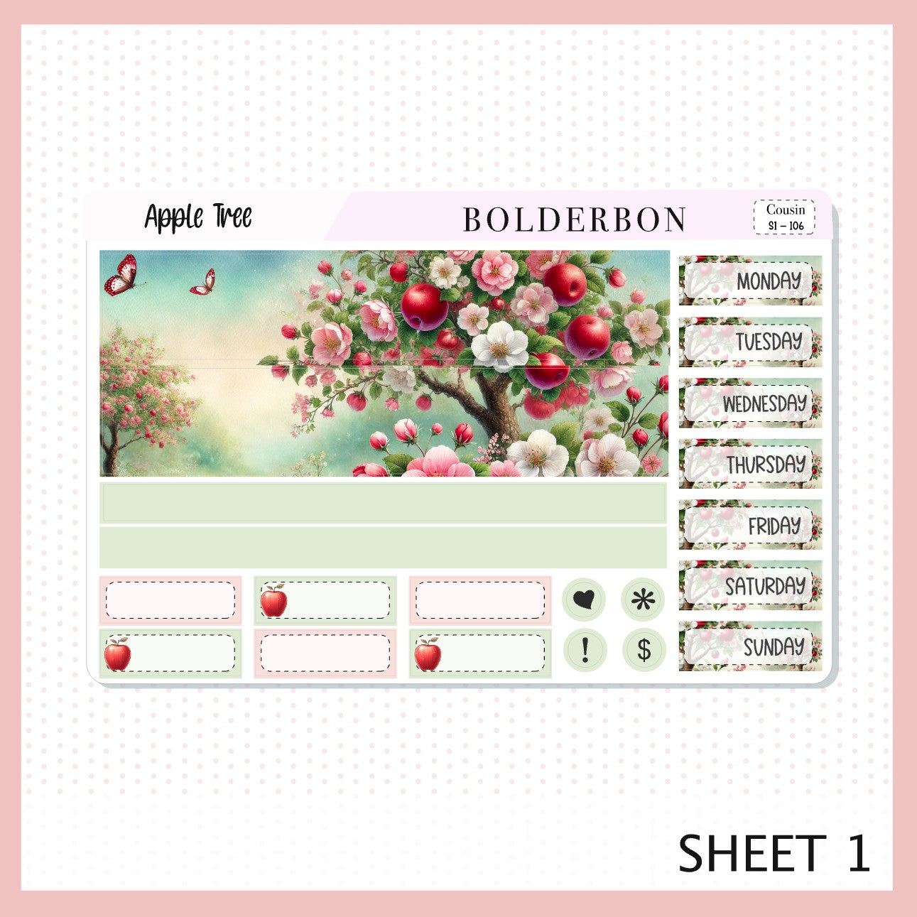 APPLE TREE Hobonichi Cousin || Planner Sticker Kit
