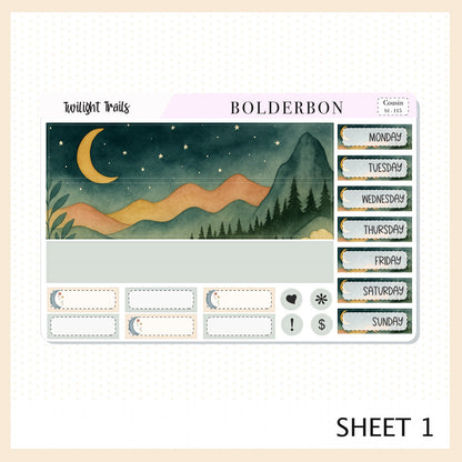 TWILIGHT TRAILS Hobonichi Cousin || A5 Planner Sticker Kit, Aesthetic Outdoor Nature Camping Weekly Planner Stickers