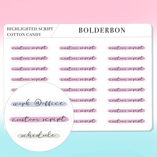 CUSTOM Highlighted Script Stickers || 24+ Word Font Matte White or Clear Sticker Paper