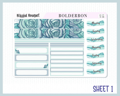 BLISSFUL BOUQUET "Compact Vertical" || A5 Planner Sticker Kit, Winter