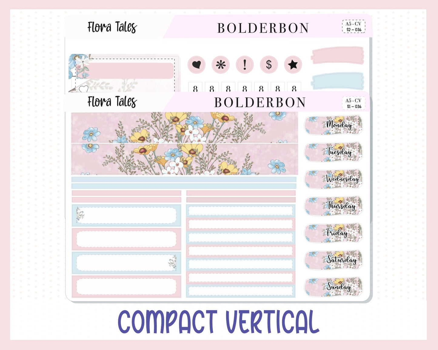 FLORA TALES "Compact Vertical" || A5 Planner Sticker Kit, Bookish, Book Stickers