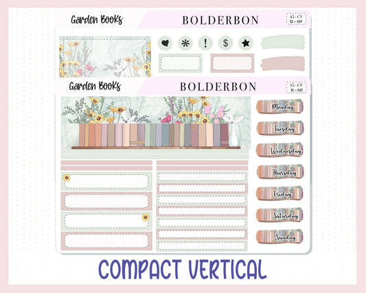 GARDEN BOOKS "Compact Vertical" || A5 Planner Sticker Kit, Bookish, Book Stickers