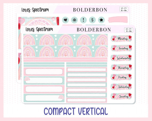 LOVES SPECTRUM "Compact Vertical" || A5 Planner Sticker Kit, Valentine's, Love