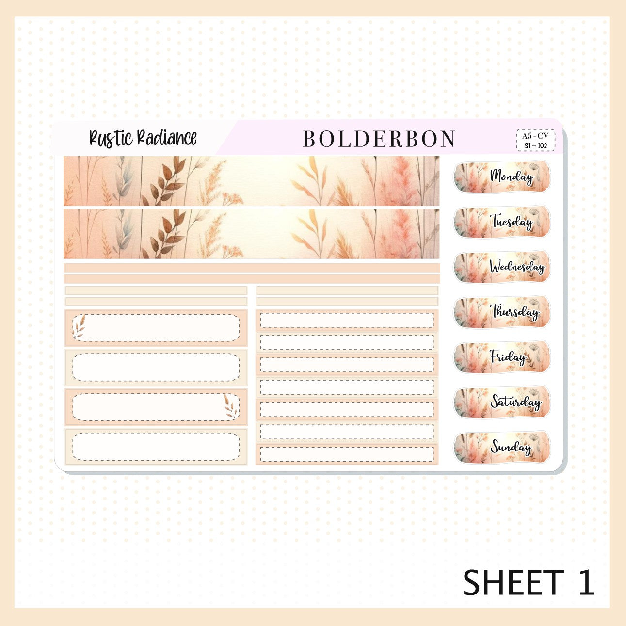 RUSTIC RADIANCE "Compact Vertical" || A5 Planner Sticker Kit
