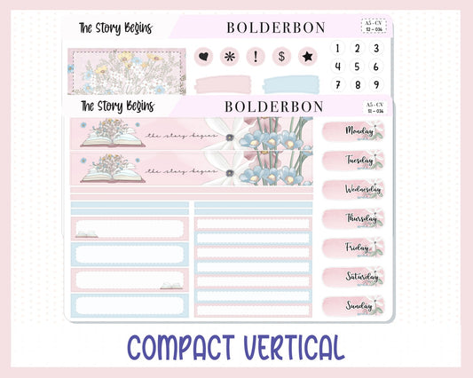 THE STORY BEGINS "Compact Vertical" || A5 Planner Sticker Kit, Bookish, Book Stickers