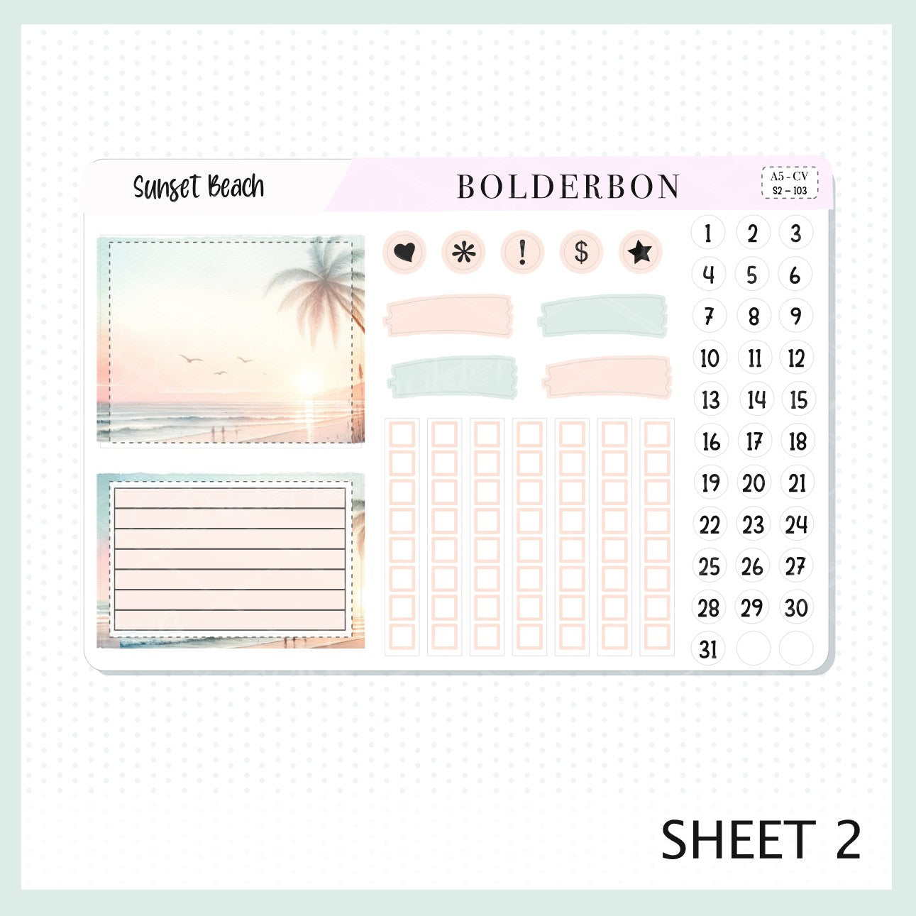 SUNSET BEACH "Compact Vertical" || A5 Planner Sticker Kit