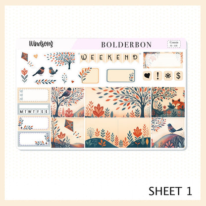 WINDSONG Hobonichi Cousin || A5 Planner Sticker Kit, Whimsical Woodland Forest Theme, Fall Leaves Vibe Planner Stickers