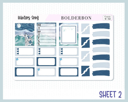 WINTERS SONG Hobonichi Cousin || Weekly Planner Sticker Kit Hand Drawn, Winter