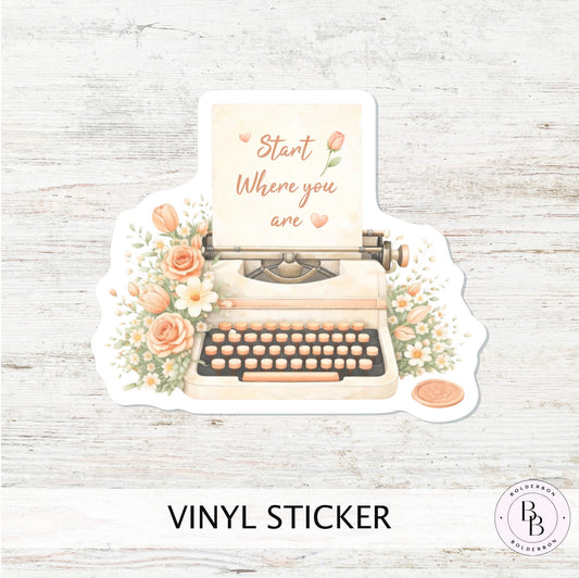 Vintage Peach Typewriter Vinyl Sticker || Book Lover Vinyl Sticker, Unique Author Gift - Perfect for Planners, Journals, laptops and More!