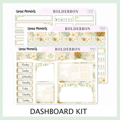 SERENE MOMENTS Erin Condren Dashboard Sticker kit || Winter Floral Planner Stickers, Cozy Sage & Gold Vibe