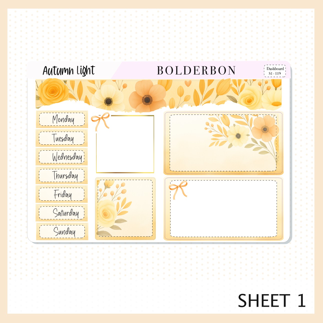 AUTUMN LIGHT Erin Condren Dashboard Sticker kit || Cozy Fall Floral Planner Stickers, Autumn Aesthetic Vibe