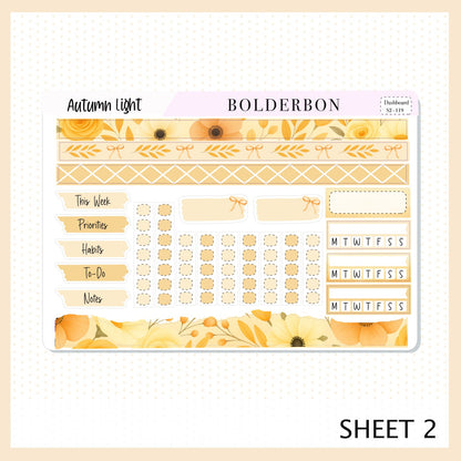 AUTUMN LIGHT Erin Condren Dashboard Sticker kit || Cozy Fall Floral Planner Stickers, Autumn Aesthetic Vibe