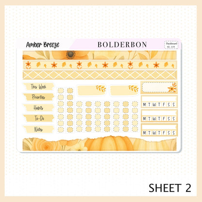 AMBER BREEZE Erin Condren Dashboard Sticker kit || Cozy Fall Floral Planner Stickers, Autumn Aesthetic Vibe