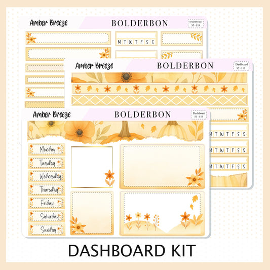 AMBER BREEZE Erin Condren Dashboard Sticker kit || Cozy Fall Floral Planner Stickers, Autumn Aesthetic Vibe