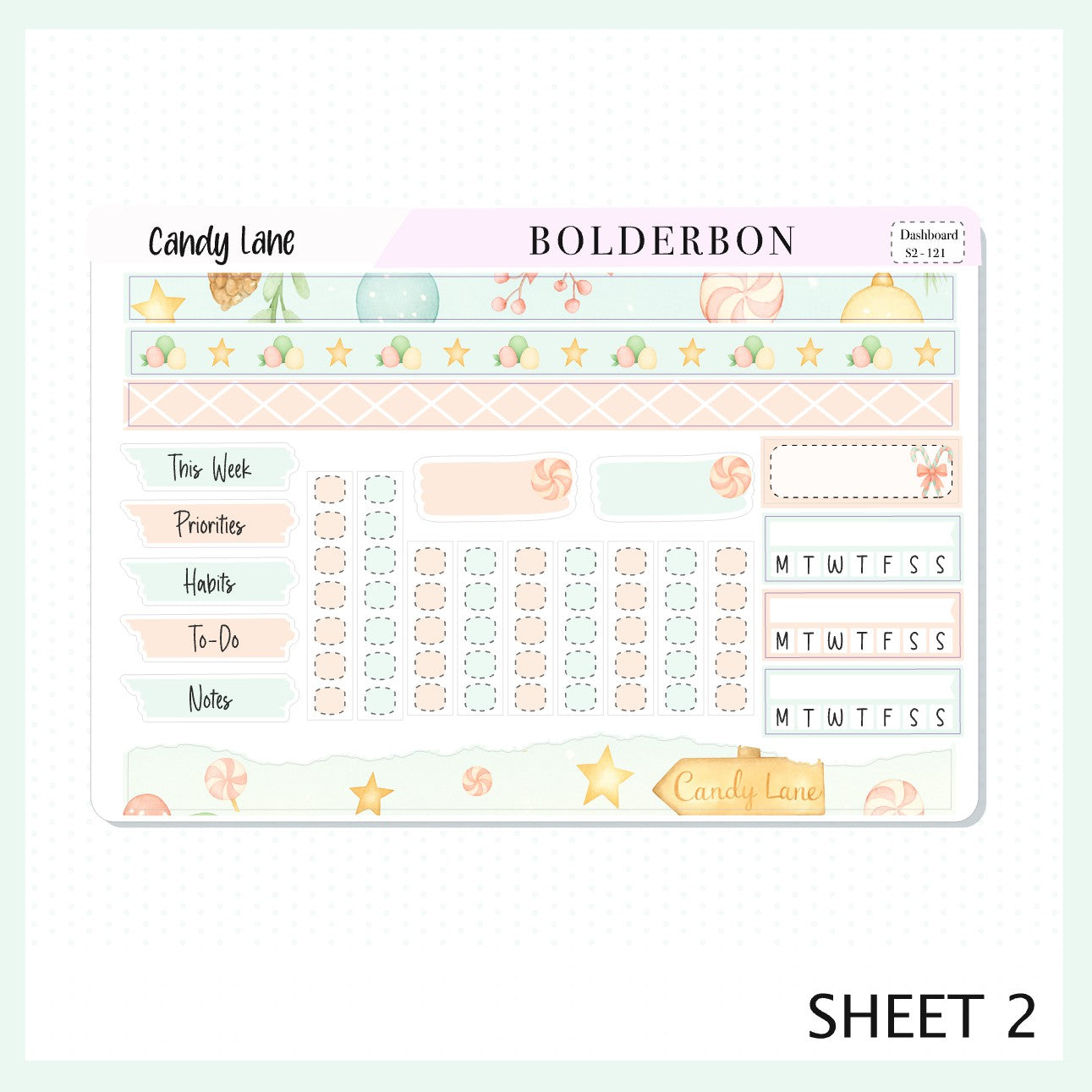 CANDY LANE Erin Condren Dashboard Sticker kit || Festive Christmas Planner Stickers, Holiday Pastel Vibe