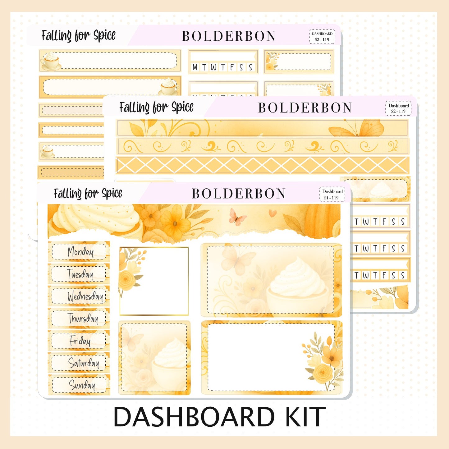 FALLING FOR SPICE Erin Condren Dashboard Sticker kit || Cozy Fall Floral Planner Stickers, Autumn Aesthetic Vibe