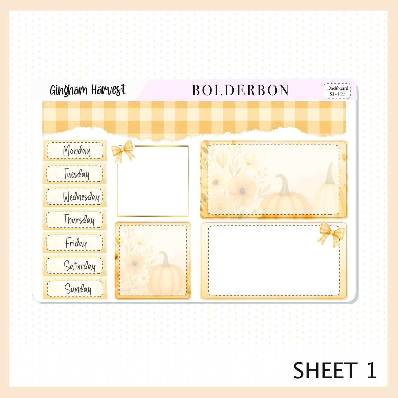 GINGHAM HARVEST Erin Condren Dashboard Sticker kit || Cozy Fall Floral Planner Stickers, Autumn Aesthetic Vibe