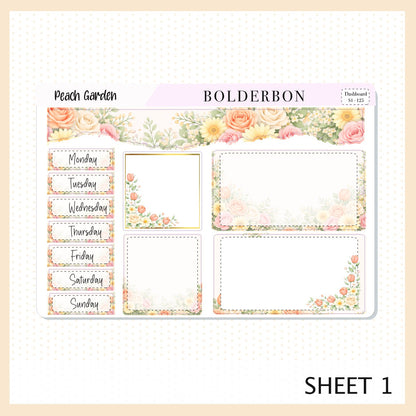 PEACH GARDEN Erin Condren Dashboard Sticker kit || Floral Aesthetic Planner Stickers, Pastel Spring Weekly Kit