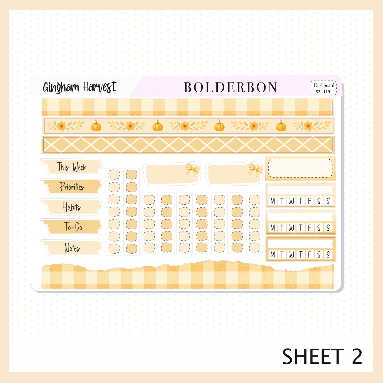 GINGHAM HARVEST Erin Condren Dashboard Sticker kit || Cozy Fall Floral Planner Stickers, Autumn Aesthetic Vibe