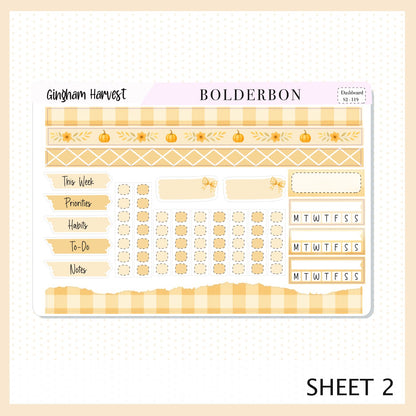 GINGHAM HARVEST Erin Condren Dashboard Sticker kit || Cozy Fall Floral Planner Stickers, Autumn Aesthetic Vibe