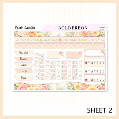 PEACH GARDEN Erin Condren Dashboard Sticker kit || Floral Aesthetic Planner Stickers, Pastel Spring Weekly Kit