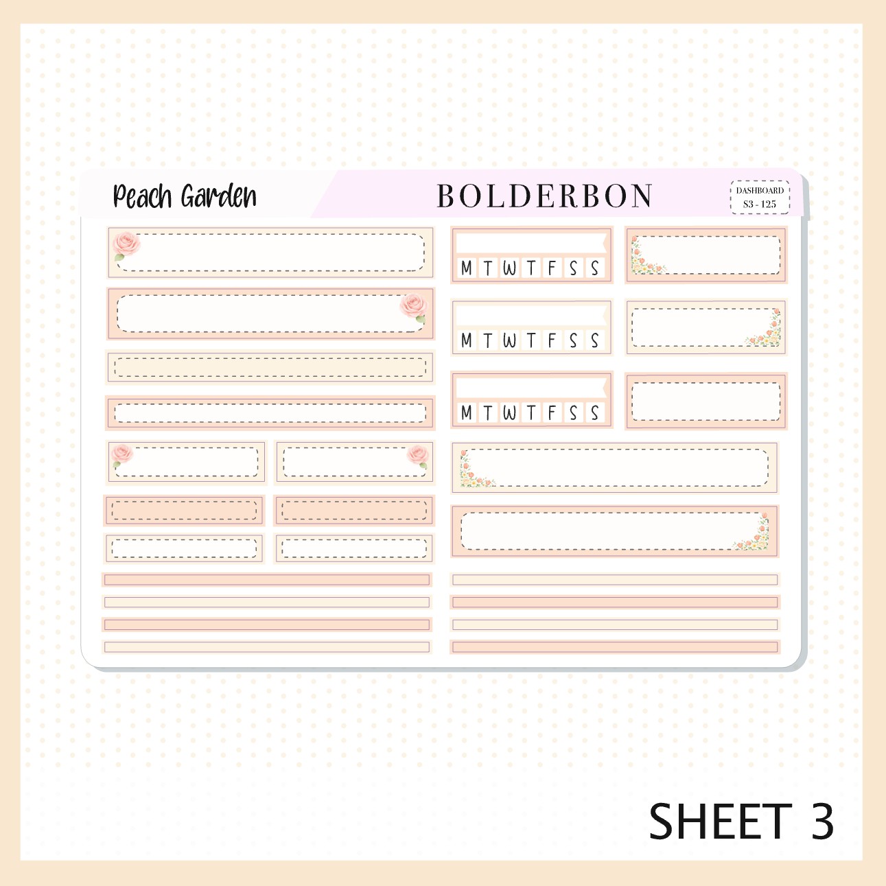 PEACH GARDEN Erin Condren Dashboard Sticker kit || Floral Aesthetic Planner Stickers, Pastel Spring Weekly Kit