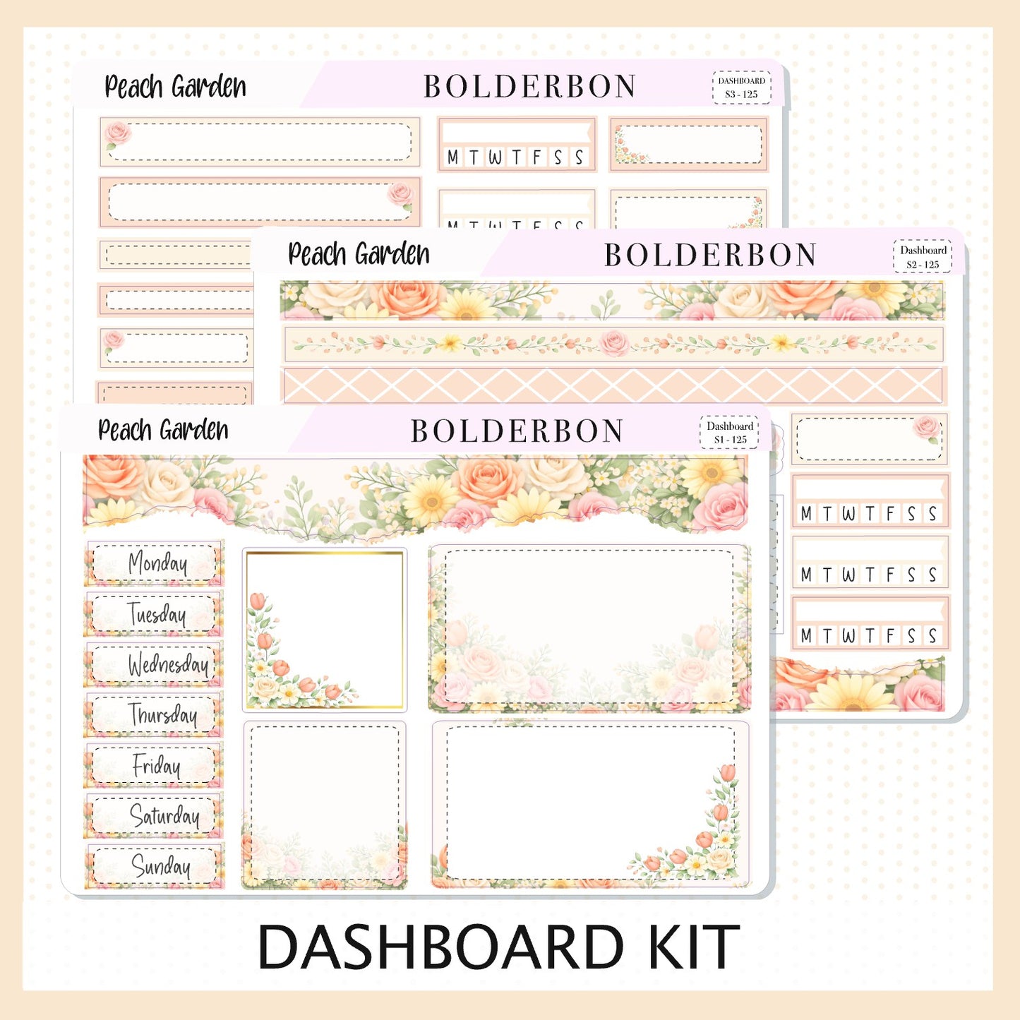 PEACH GARDEN Erin Condren Dashboard Sticker kit || Floral Aesthetic Planner Stickers, Pastel Spring Weekly Kit
