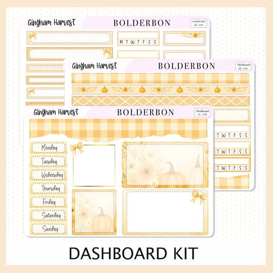 GINGHAM HARVEST Erin Condren Dashboard Sticker kit || Cozy Fall Floral Planner Stickers, Autumn Aesthetic Vibe