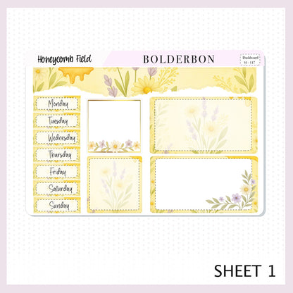 HONEYCOMB FIELD Erin Condren Dashboard Sticker kit || Bees, Florals & Cozy Farmhouse Vibe Planner Stickers