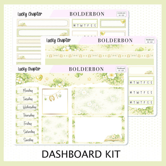LUCKY CHAPTER Erin Condren Dashboard Sticker kit || Clover Planner Stickers, Book Lover, Cottagecore Spring Weekly Kit