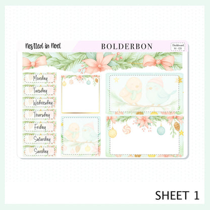 NESTLED IN NOEL Erin Condren Dashboard Sticker kit || Festive Christmas Planner Stickers, Holiday Pastel Vibe