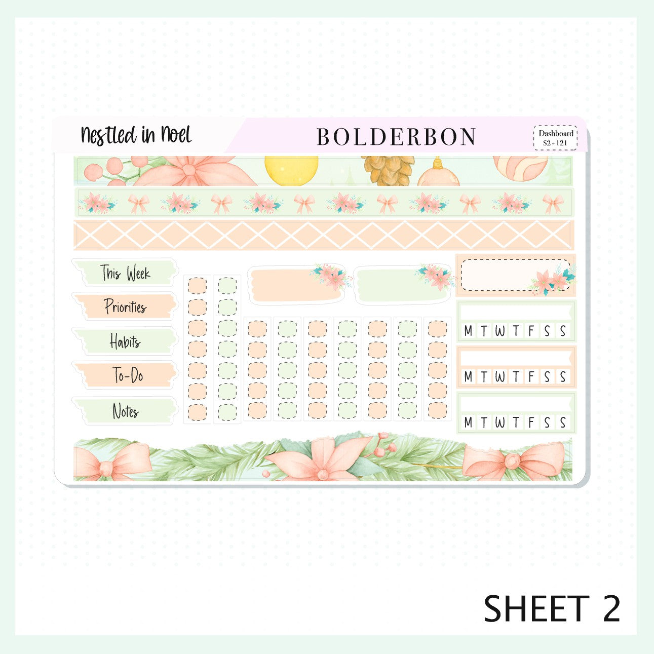 NESTLED IN NOEL Erin Condren Dashboard Sticker kit || Festive Christmas Planner Stickers, Holiday Pastel Vibe