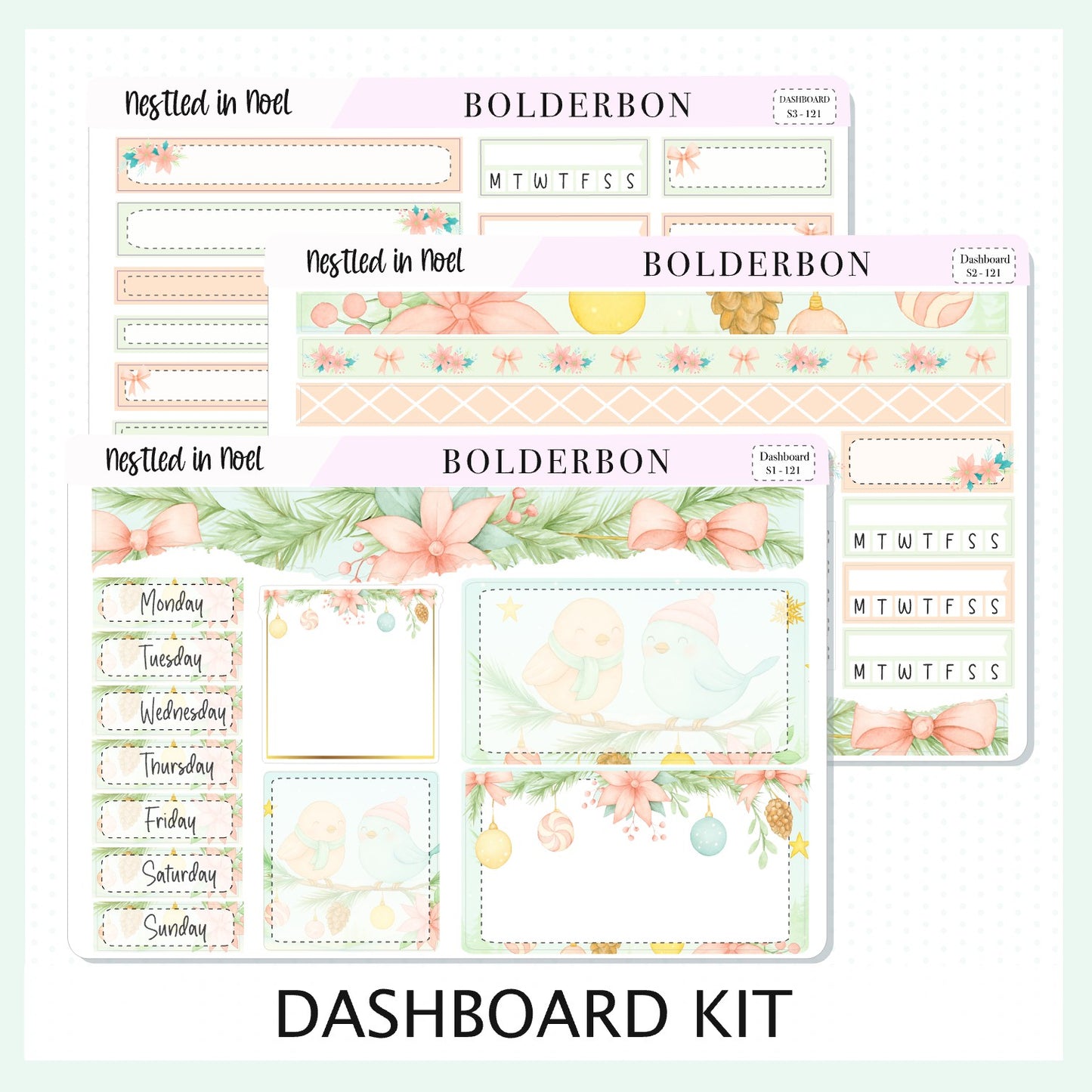 NESTLED IN NOEL Erin Condren Dashboard Sticker kit || Festive Christmas Planner Stickers, Holiday Pastel Vibe