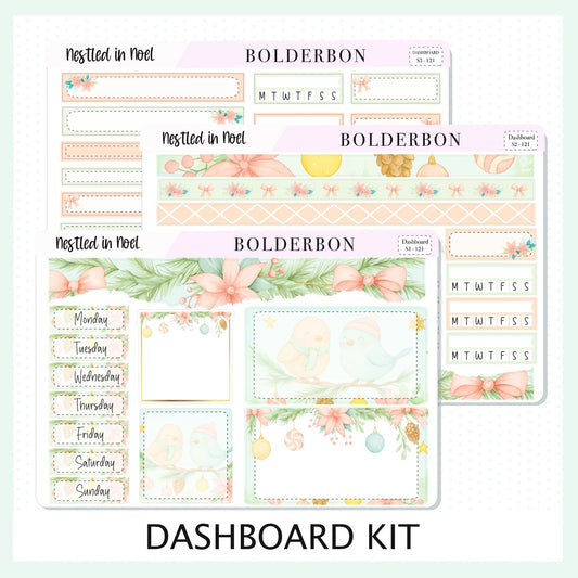 NESTLED IN NOEL Erin Condren Dashboard Sticker kit || Festive Christmas Planner Stickers, Holiday Pastel Vibe