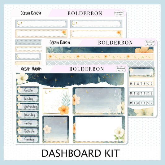 OCEAN DAWN Erin Condren Dashboard Sticker kit || Coastal Beach and Nautical Vibe Planner Stickers