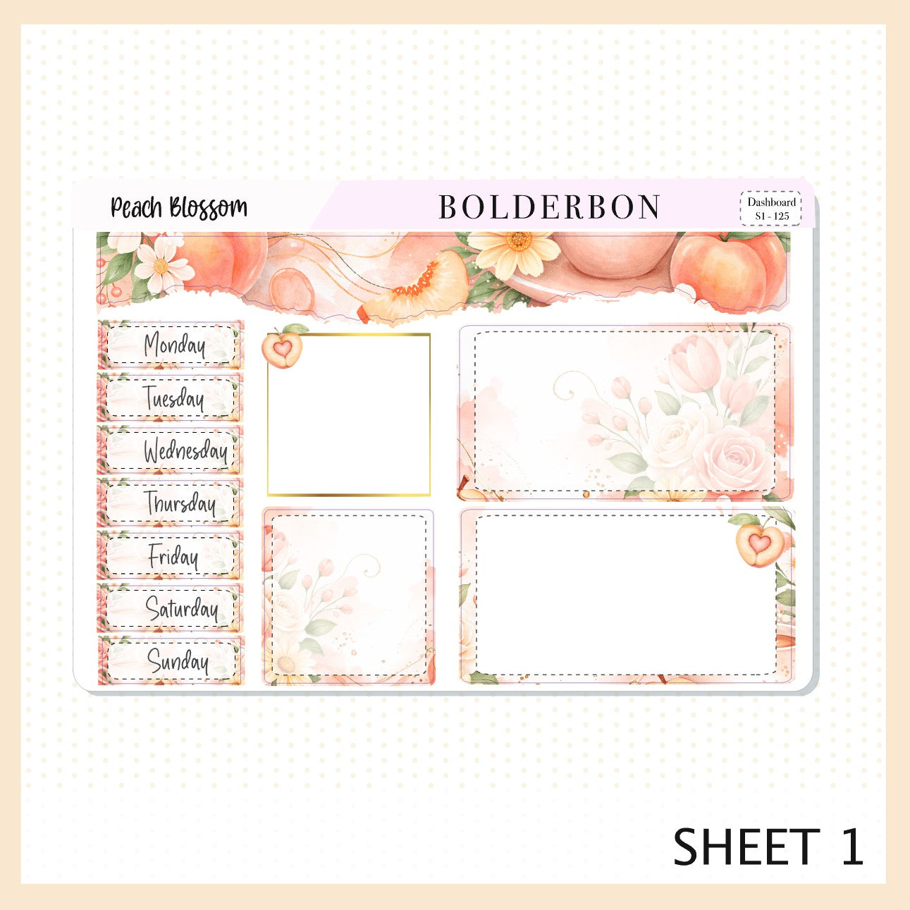 PEACH BLOSSOM Erin Condren Dashboard Sticker kit || Floral Aesthetic Planner Stickers, Pastel Spring Weekly Kit