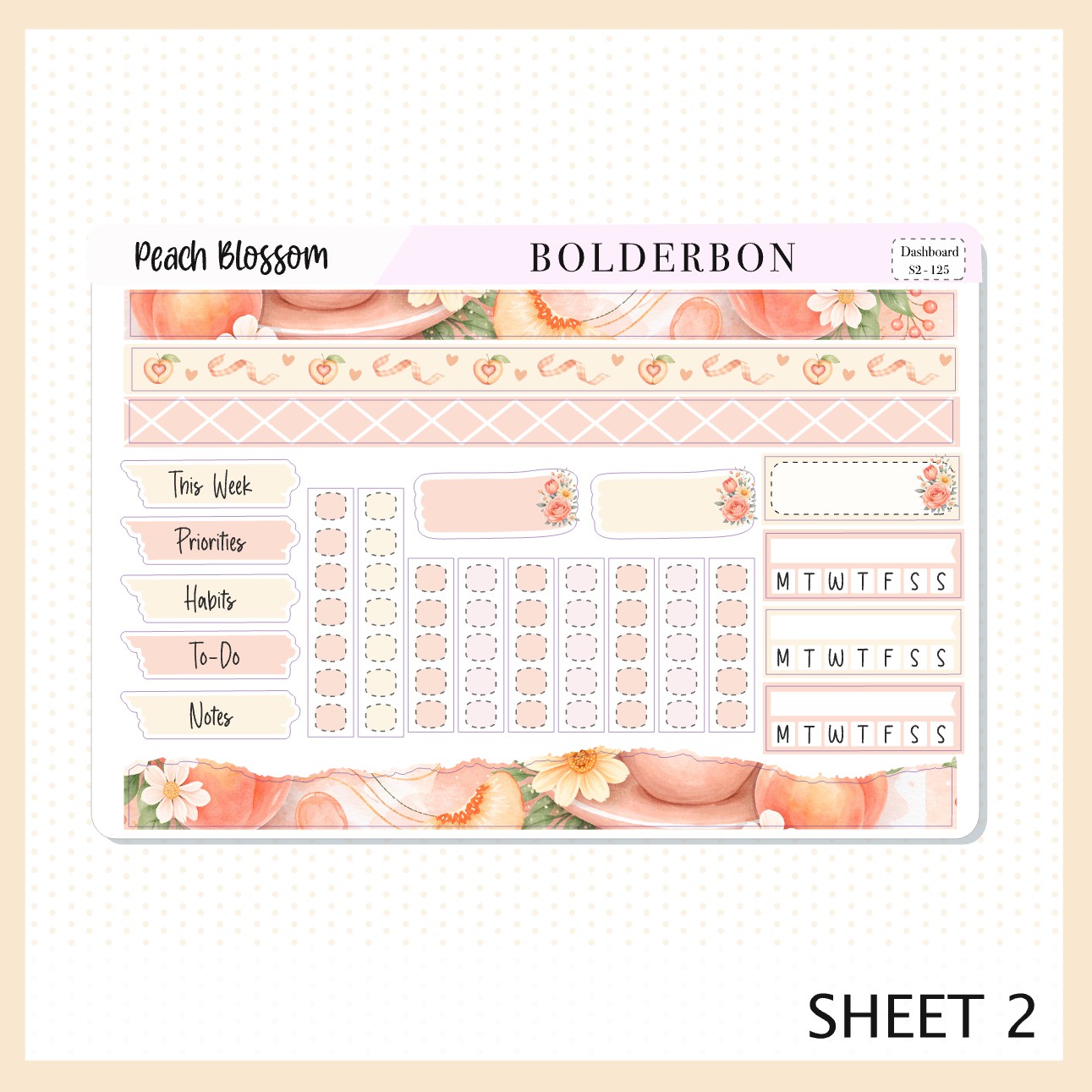 PEACH BLOSSOM Erin Condren Dashboard Sticker kit || Floral Aesthetic Planner Stickers, Pastel Spring Weekly Kit