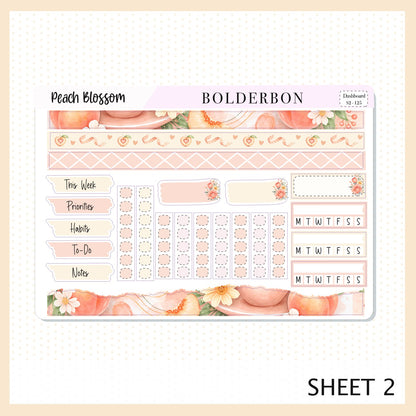 PEACH BLOSSOM Erin Condren Dashboard Sticker kit || Floral Aesthetic Planner Stickers, Pastel Spring Weekly Kit