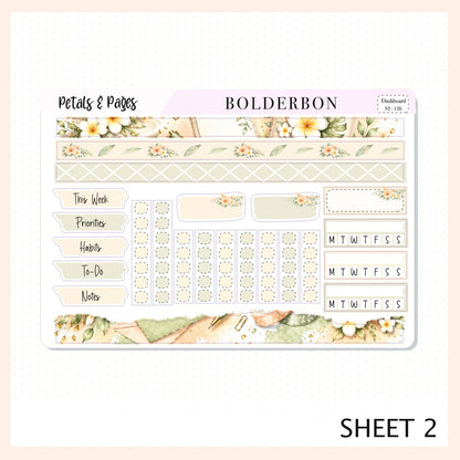 PETALS & PAGES Erin Condren Dashboard Sticker kit || Neutral Boho Stickers, Floral Aesthetic Weekly Stickers